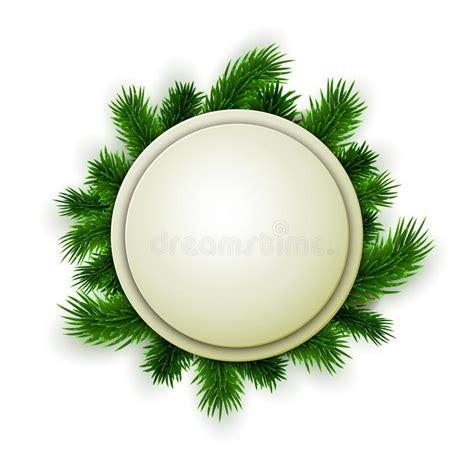 Round Christmas Banner Decorated With Fir Tree Branches Vector Stock