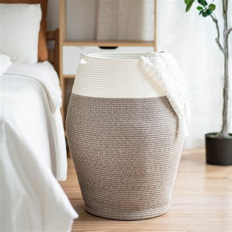 Dovecove Large Laundry Hamper Woven Cotton Rope Clothes Hamper Tall