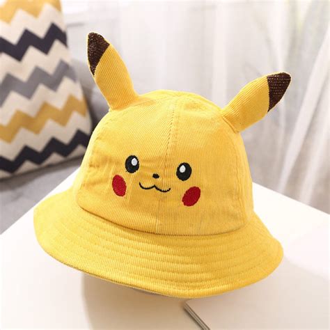 Pokemon Pikachu Bucket Hat Sun Hat Anime Wide Brim Cute Bucket Etsy Uk