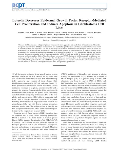 Pdf Luteolin Decreases Egfr Mediated Cell Proliferation And Induces