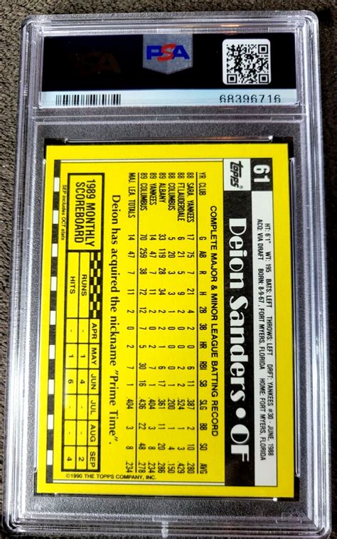 1990 Topps Deion Sanders Tiffany 61 Psa 9 Mint Yankees HOF