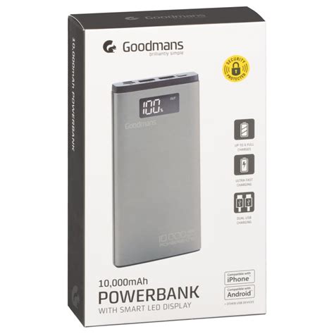 Goodmans Power Bank 10000mah Grey Power Banks Bandm