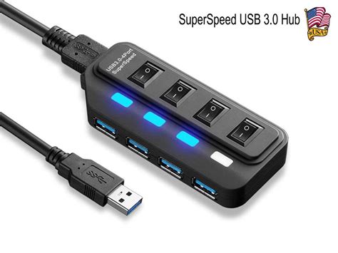 Bailink 4 Port Usb Hub Portable Superspeed Usb 3 0 Hub Individual On Off Switches Led Usb