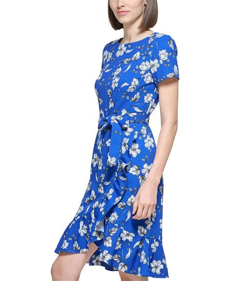 Calvin Klein Womens Floral Print Ruffled Sheath Dress Macys