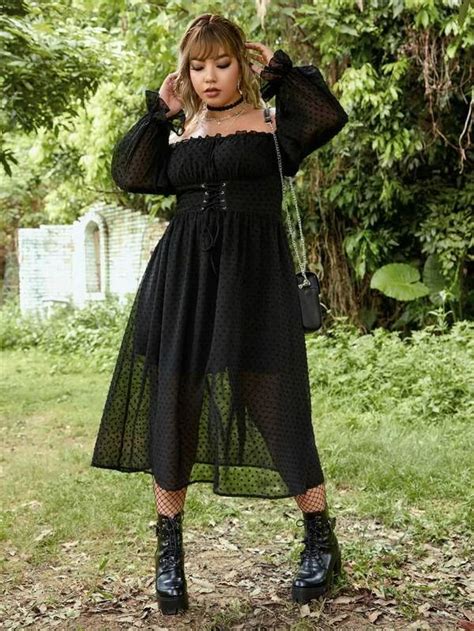 Romwe Punk Vestido Grunge De Hombros Descubiertos Con Ojal Con Cord N