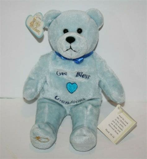 Holy Bears God Bless Grandsons 9 Blue Teddy Bear Bean Bag Soft Toy New