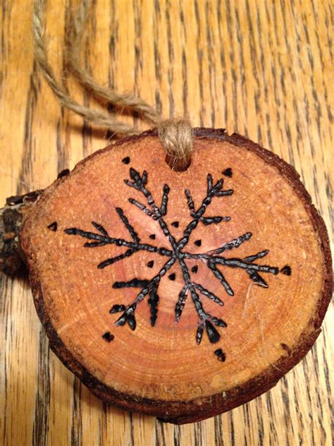 Rustic Snowflake Wood Burned Christmas Ornament Natural Wood Wood