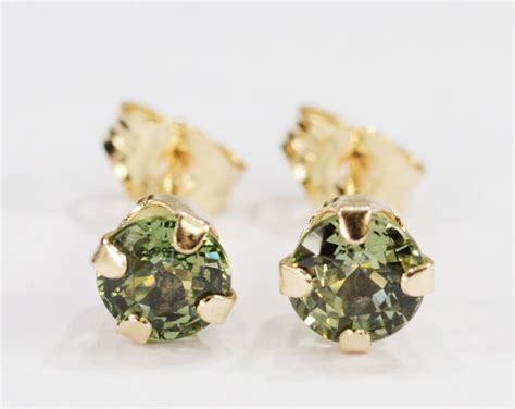 Green Sapphire Earrings14 Kt Yellow Gold Setting4mm Etsy