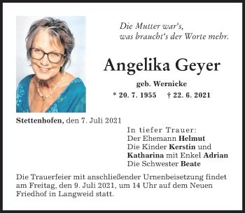 Traueranzeigen Von Angelika Geyer Allg Uer Zeitung