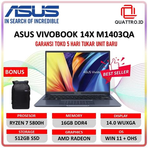 Jual Asus Vivobook X M Qa Ryzen H Ram Gb Ssd Gb Windows