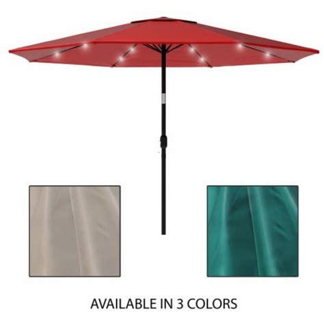 Pure Garden 10 Foot Solar Led Lighted Umbrella With Tilt Crank And Metal Pole 24 Lights Tan 1