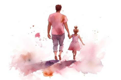 Ilustración acuarela padre e hija Foto Premium