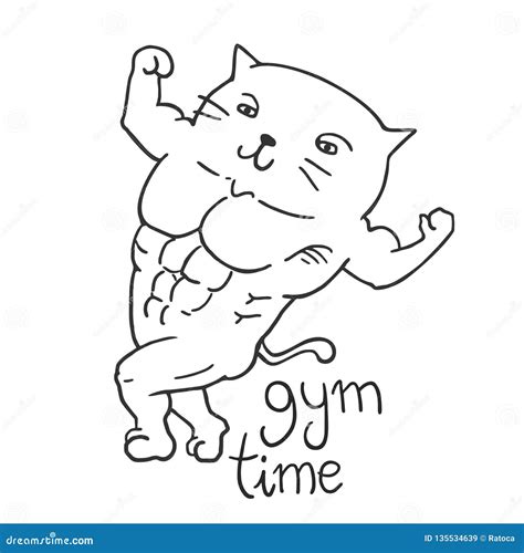 Muscle Cat Draw Cartoon Vector | CartoonDealer.com #132926037