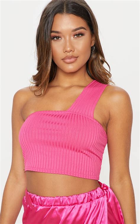 Neon Lime Rib One Shoulder Sleeve Top Tops Prettylittlething Usa Sequin Crop Top Ribbed