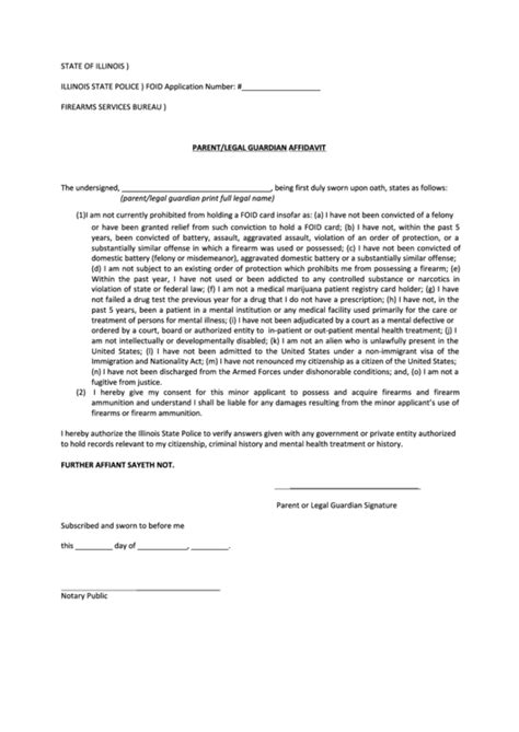 Fillable Parent Legal Guardian Affidavit Template Illinois State