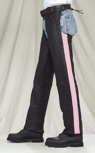 Womens Pink Stripe Reflective Piping Leather Chaps