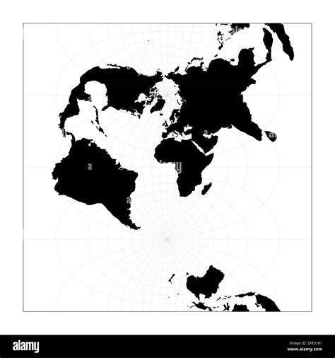 Schwarze Weltkarte auf weißem Hintergrund Transversale sphärische