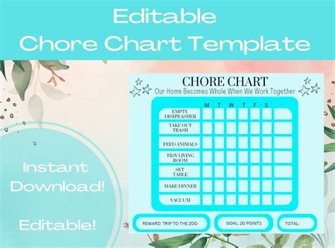 Printable Editable Chore Chart Template Simple Chore Tracker Template ...