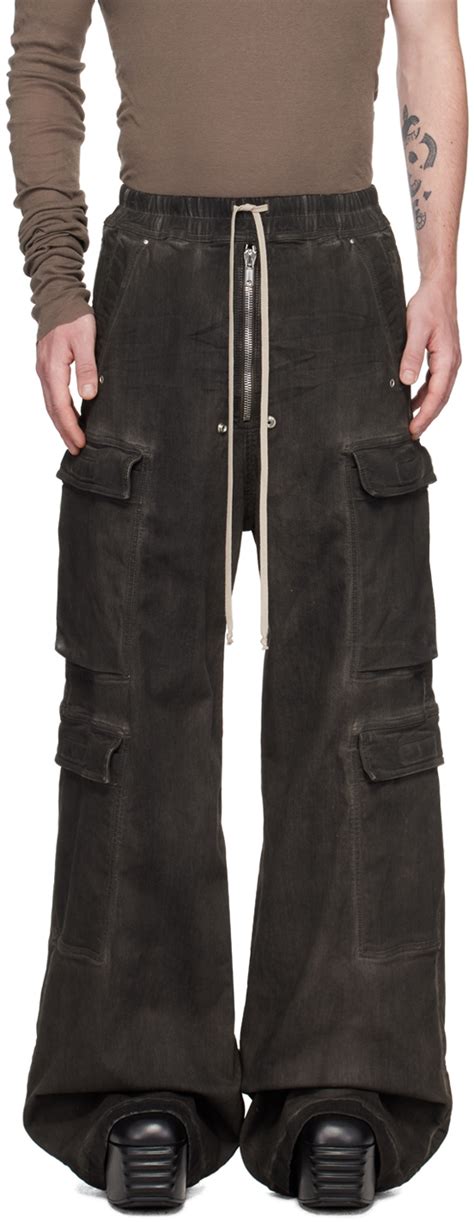 Rick Owens Black Double Jumbo Belas Denim Cargo Pants 78 Dark Dust