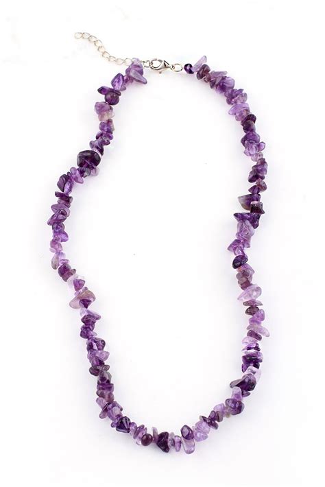 Brazilian Tumbled Amethyst Crystal Necklace Purple Bead Necklace