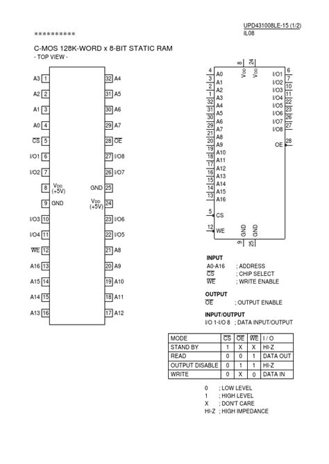 Upd431008le 15 Datasheet C Mos 128k Word X 8 Bit Static Ram