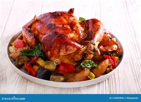 Roast Whole Chicken with Crispy Skin Stock Photo - Image of vegetables, dinner: 125085896