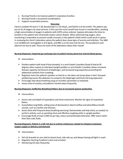 Copd Assignment Nursing Priority Is To Improve Patient’s Respiratory Function Nursing