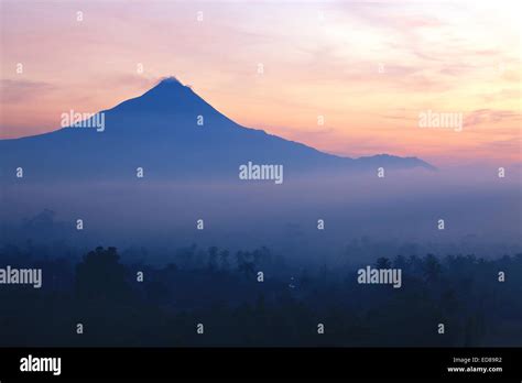 Sunrise Mountain Landscape of Mount Merapi Volcano from Borobudur ...