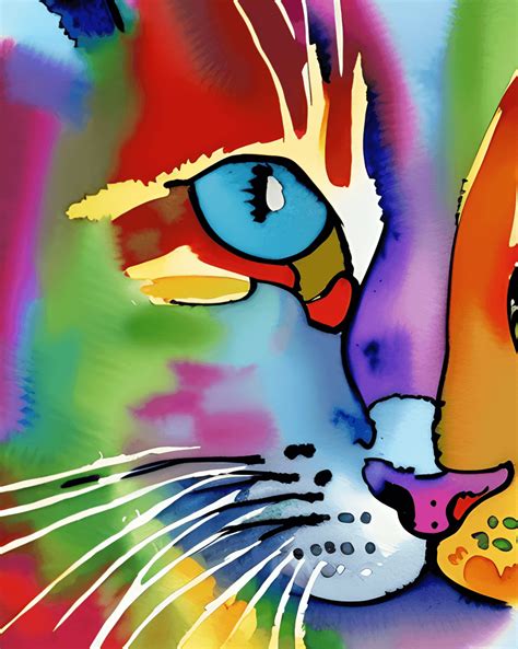 Colorful Cat Face Silhouette Watercolor Cartoon · Creative Fabrica