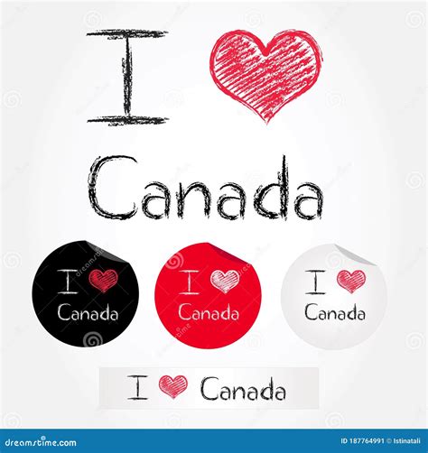 I Love Canada Illustration Of Heart And Stickers Stock Vector