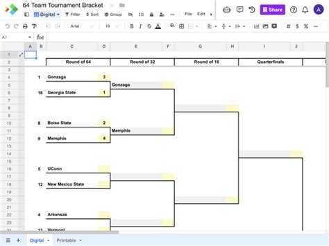 Team Tournament Bracket Sports Templates From Spreadsheet