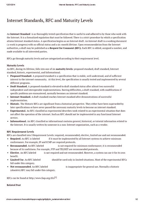 Internet standards, rfc and maturity levels | Study notes Computer Networks | Docsity