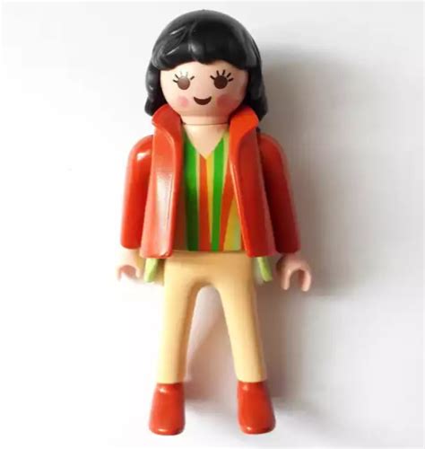 PLAYMOBIL FRAU MIT Jacke Orange Schwarze Lange Haare 4348 30143640 EUR