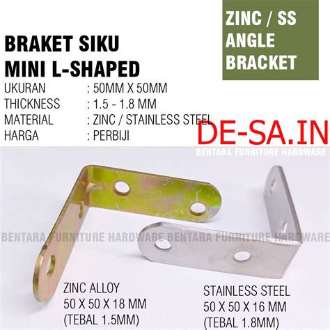 Jual 50 MM Siku Stainless Steel Besi Zinc Plate Braket Siku Mini 50 X