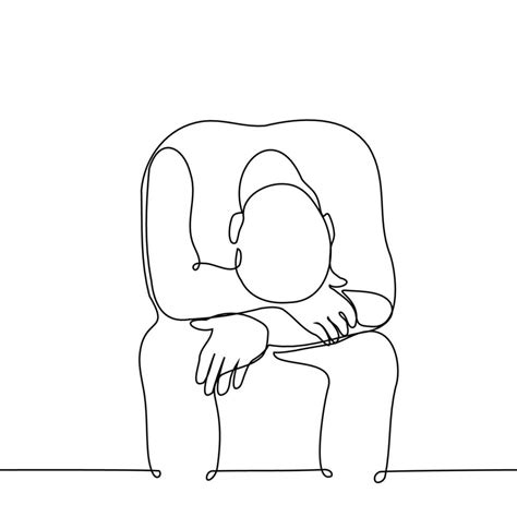 Man Sitting With Head Down One Line Drawing Vector Concept Grieve