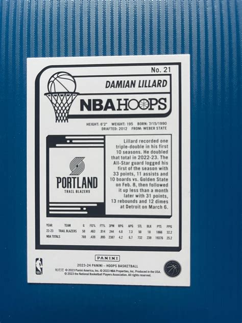 Panini Nba Hoops Damian Lillard Base Crd Trailblazers Ebay