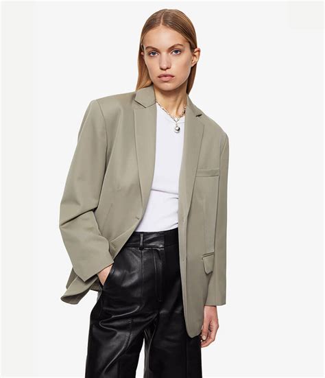 Anine Bing Quinn Blazer In Khaki Black White Denim