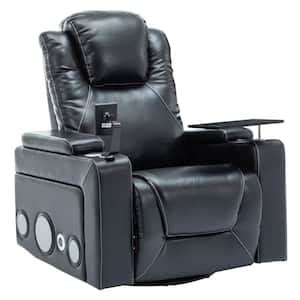 Merax Black Home Theater 270° Swivel PU Power Recliner with Tray Table ...