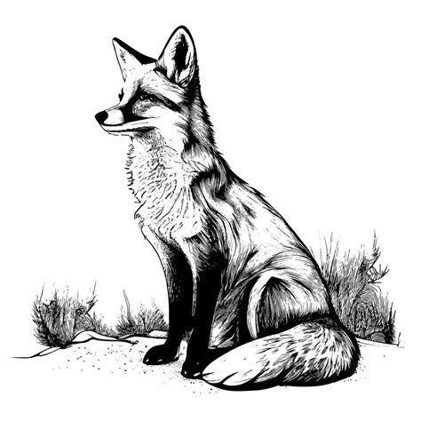 Sitting Fox Vintage Line Drawing Or Engraving Illustration