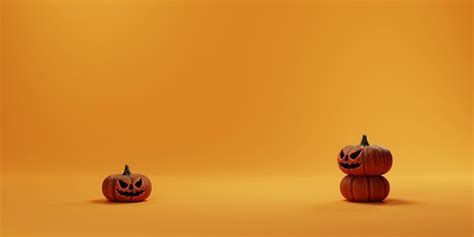 Premium Photo | 3d halloween background with small pumpkin on orange ...