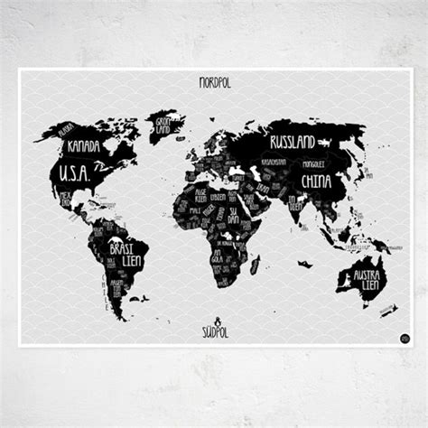 A1 Poster world Map Black & White | Etsy