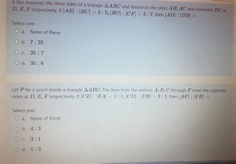 Solved A Line Traverses The Three Sides Of A Triangle AABC Chegg