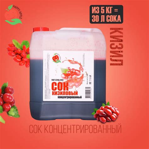 Сок концентрированный/ Концентрат сока Кизиловый, кисл. 7,0-7,5% ...