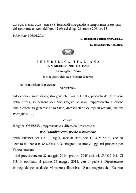 Consiglio Di Stato Ricorso Vs Istanza Di Assegnazione Temporanea