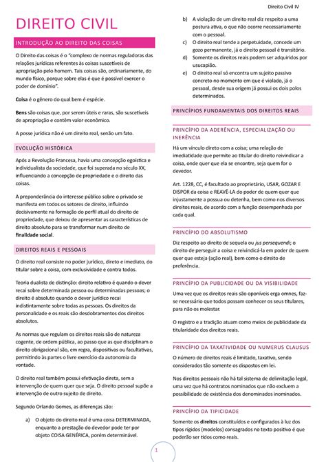 Direito Civil resumo Direito das Coisas DIREITO CIVIL INTRODUÇÃO AO