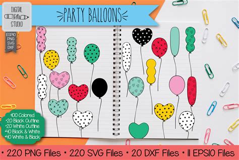 80 Party Balloons Hand drawn Clip Art | Vector Birthday illustration By ...