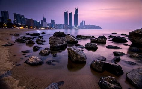 Premium Photo | Beautiful sunrise at busan beach,busan, south korea.