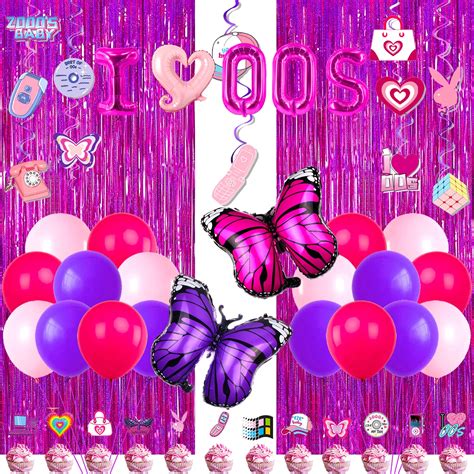 Y2k Pink Party Decorations I Love 00s Butterfly Foil Balloons Banner