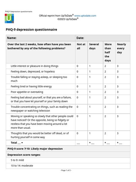 Phq 9 Depression Questionnaire Pdf