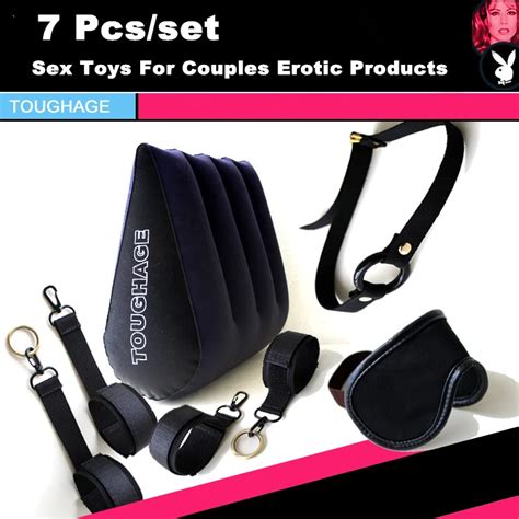 Sex Set Bondage 7pcsset Fetish Magic Triangle Pillow And Hand Cuffs And Open Mouth Gag And Goggles